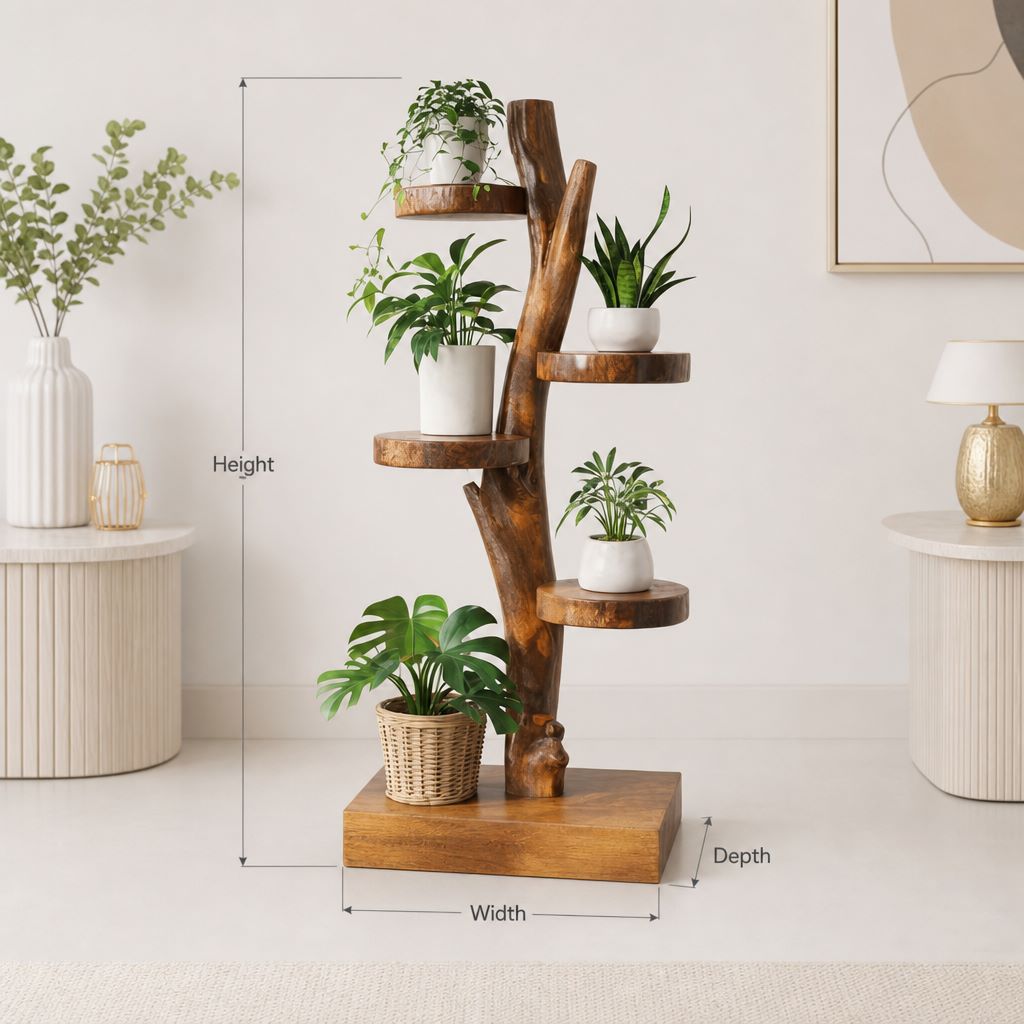 Pflanzenregal in Astform aus Holz – Standdekor aus Massivholz