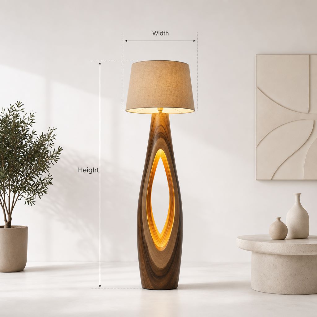 Gefäßförmige Holz-Stehlampe – Treibholz-Standleuchte mit zwei Öffnungen & innerem Leuchten