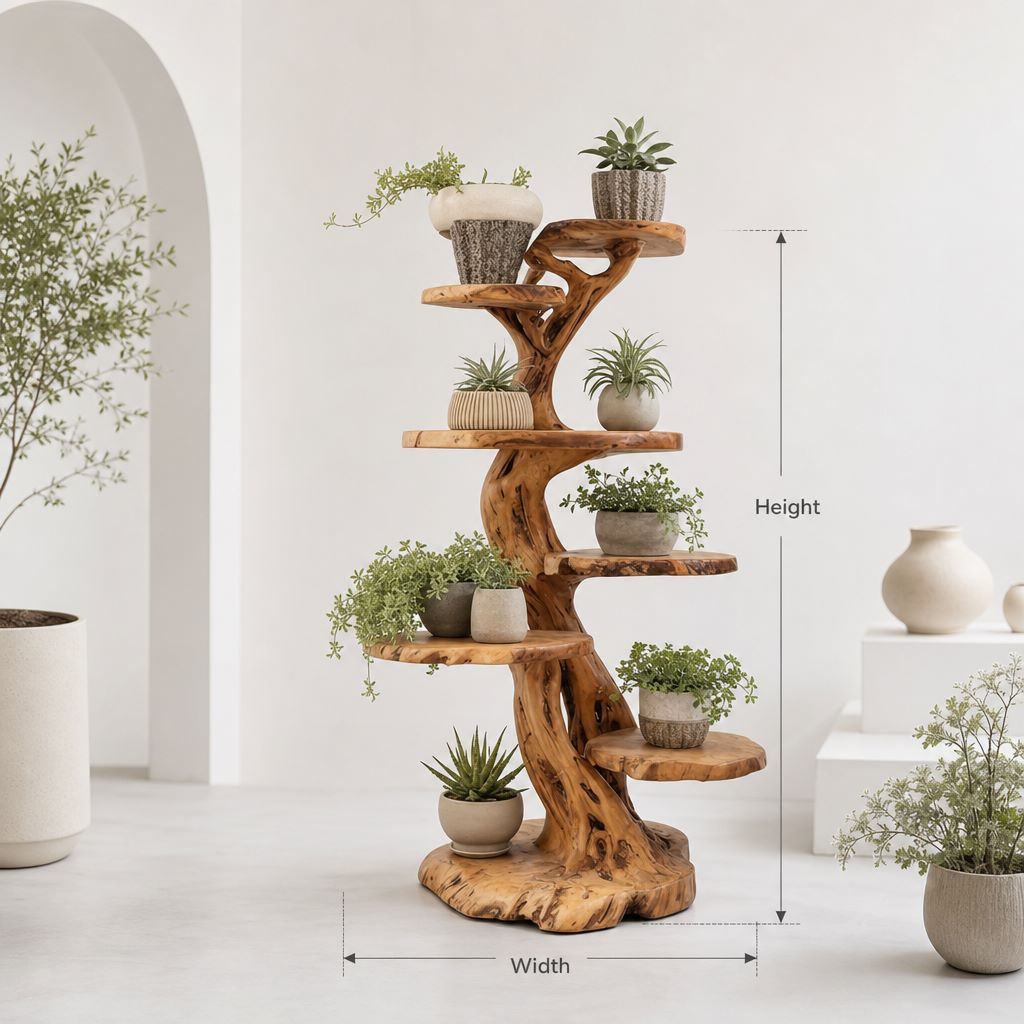 Mid-Century-Pflanzenständer in Baumform aus Holz für den Wohnraum
