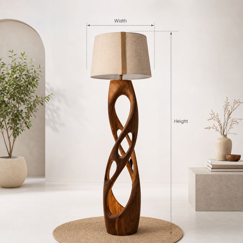 Skulpturale Holz-Stehlampe – Treibholz-Standleuchte mit innerem Leuchten