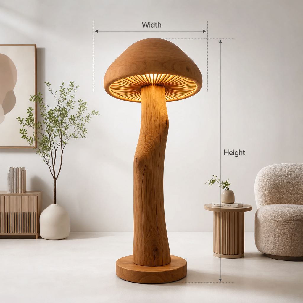 Riesen-Pilz-Stehlampe mit behauenem Stamm und Lamellenleuchten
