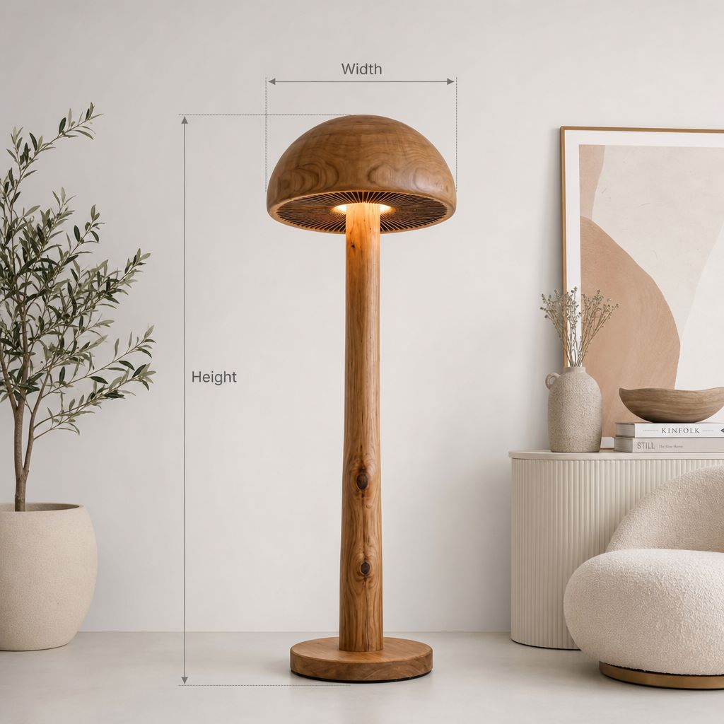 Pilz-Stehlampe mit tiefer Kuppel und Lamellendetail