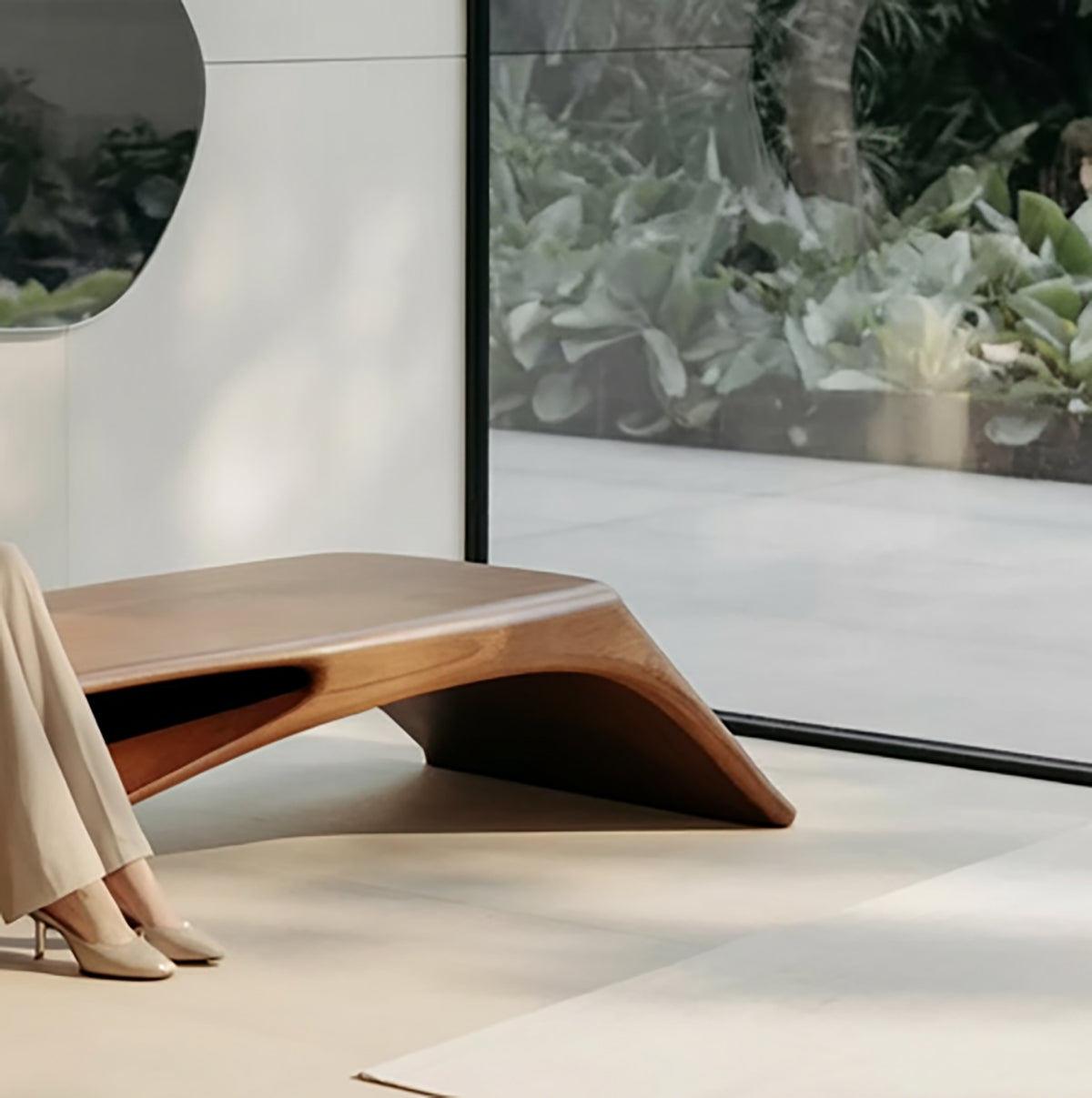 Zeitgenössische skulpturale Bank – geschwungenes Design, minimalistischer Akzent