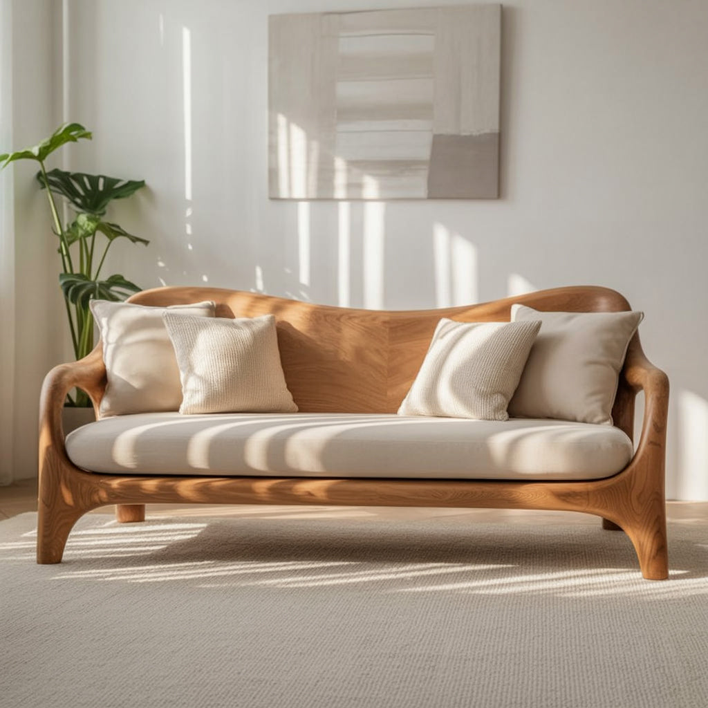 Handgefertigtes Massivholz-Sofa – Modernes Organisches Geschwungenes Holzsofa