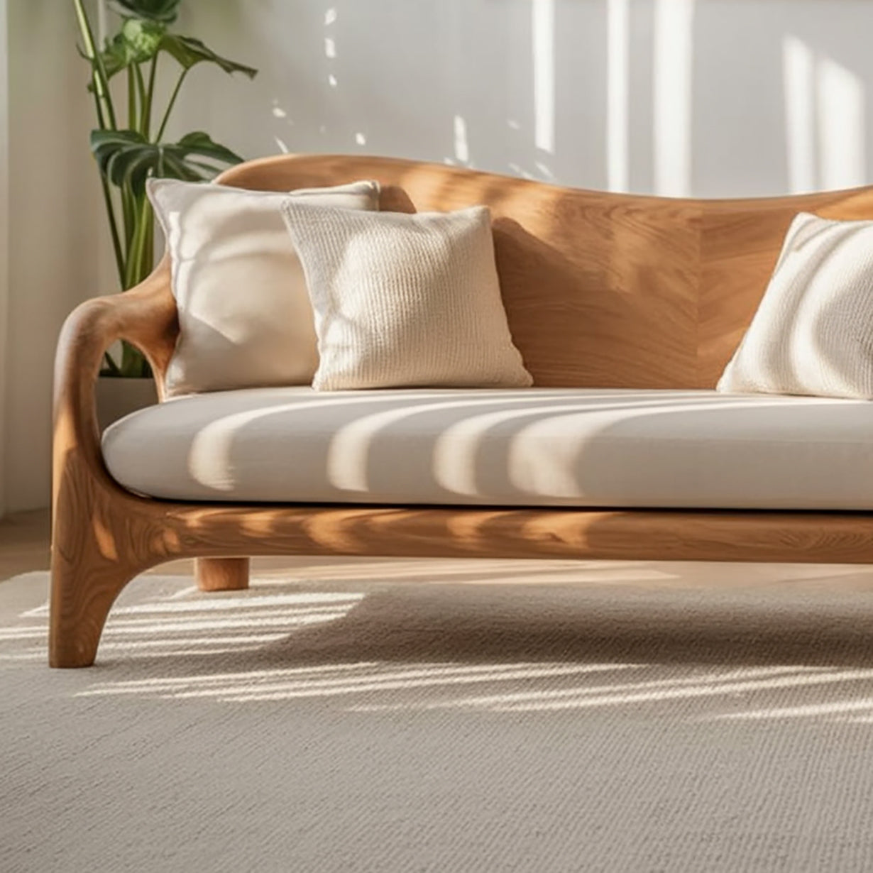 Handgefertigtes Massivholz-Sofa – Modernes Organisches Geschwungenes Holzsofa
