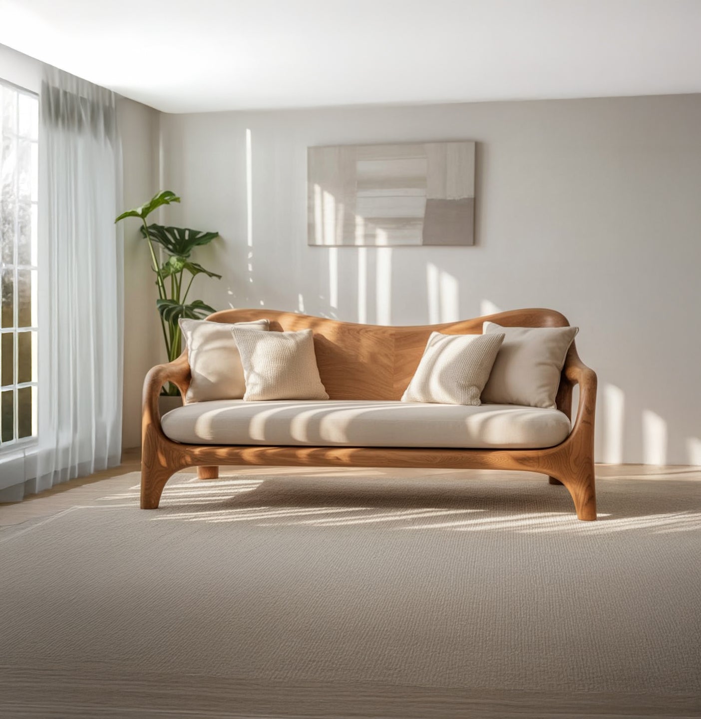 Handgefertigtes Massivholz-Sofa – Modernes Organisches Geschwungenes Holzsofa