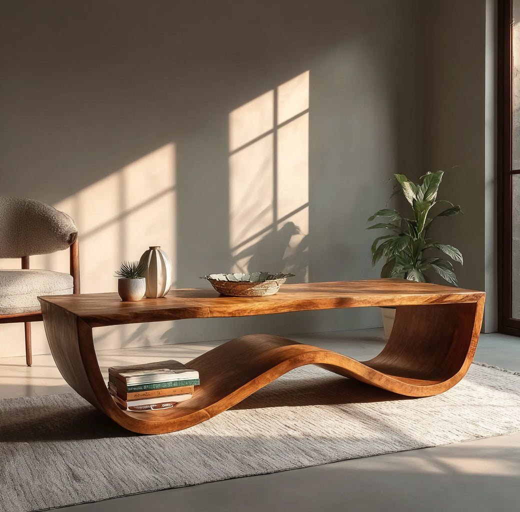 Luxus Couchtisch aus Massivholz mit Ablage – Live Edge Design