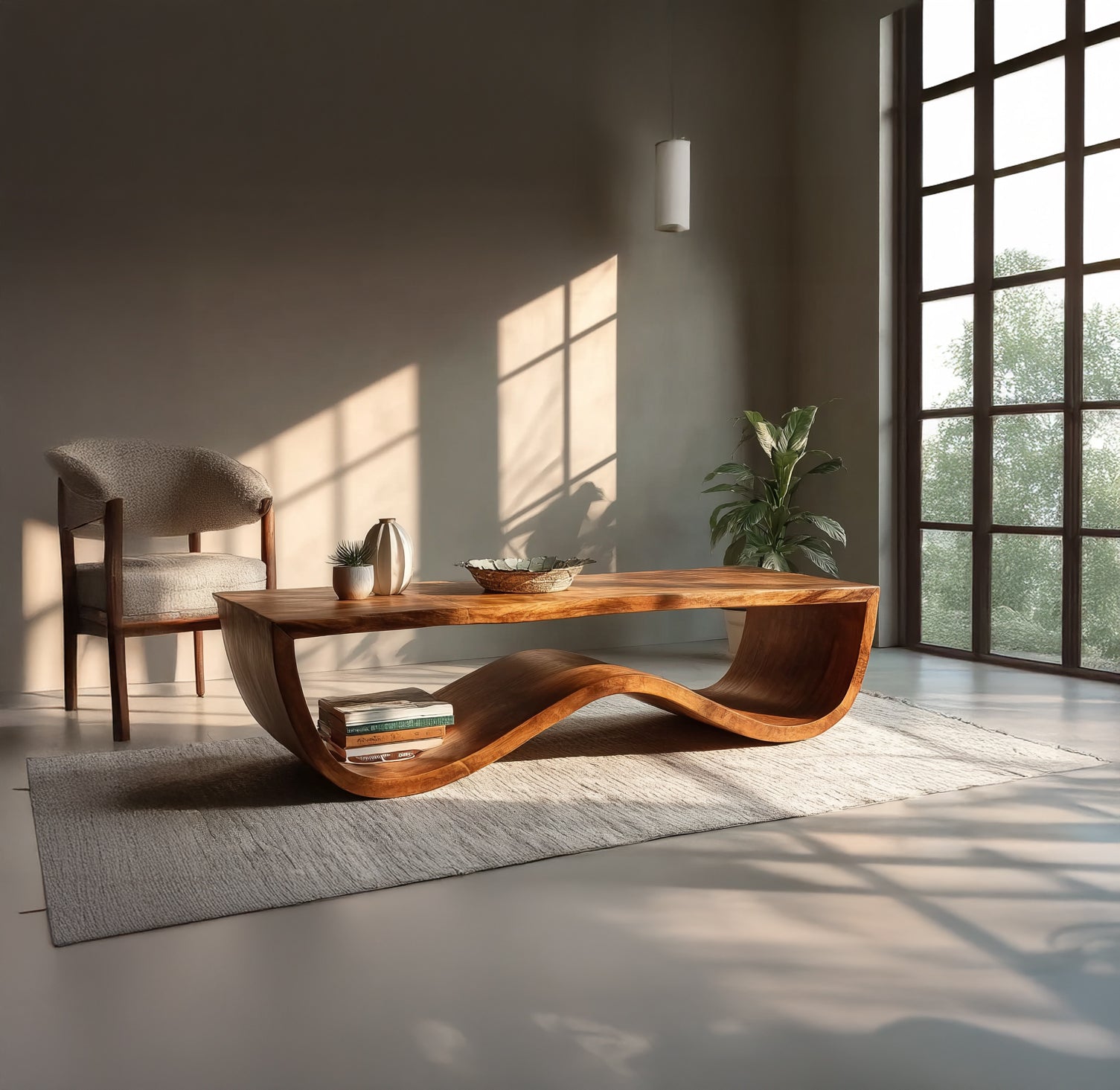Luxus Couchtisch aus Massivholz mit Ablage – Live Edge Design