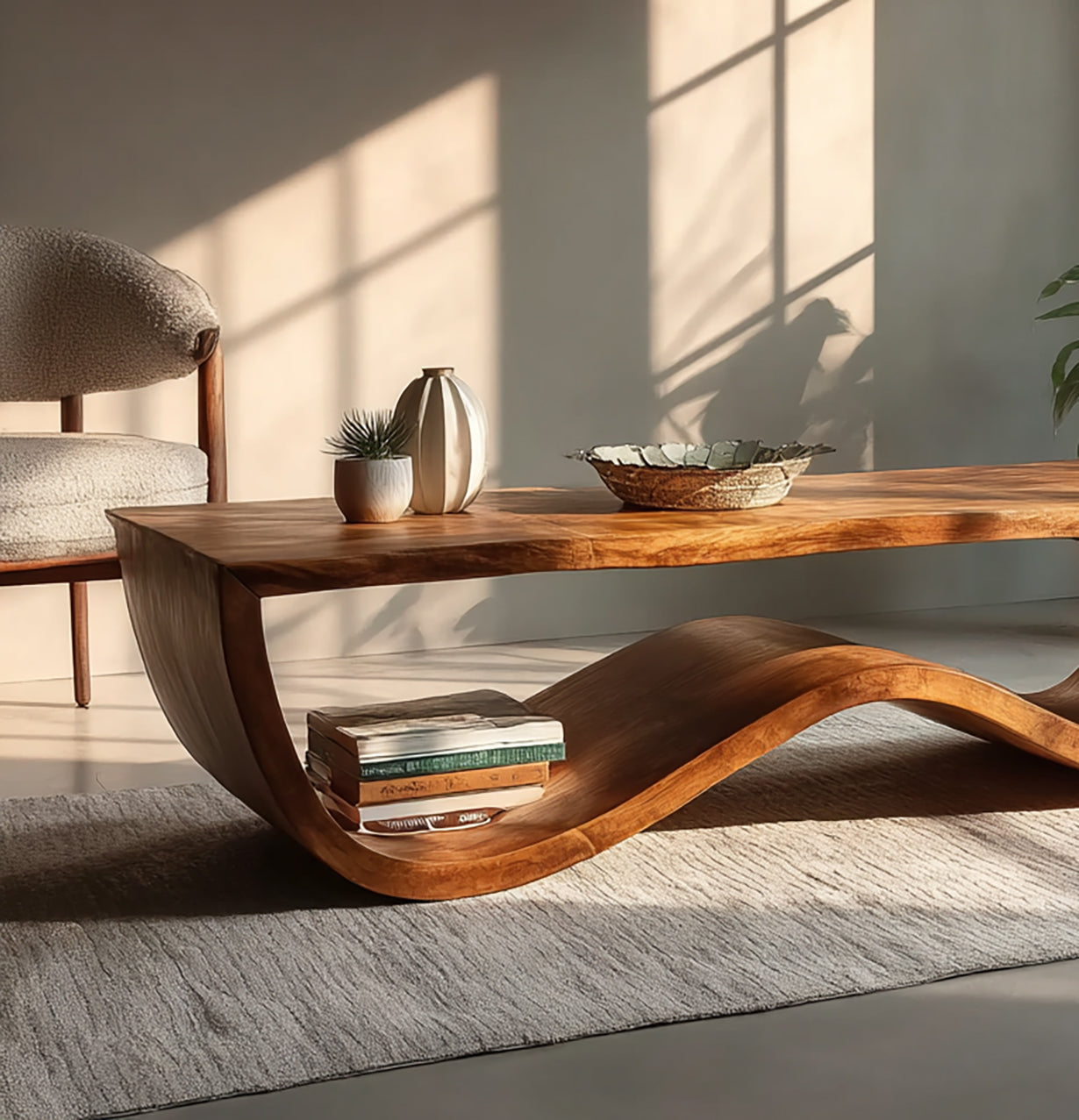 Luxus Couchtisch aus Massivholz mit Ablage – Live Edge Design