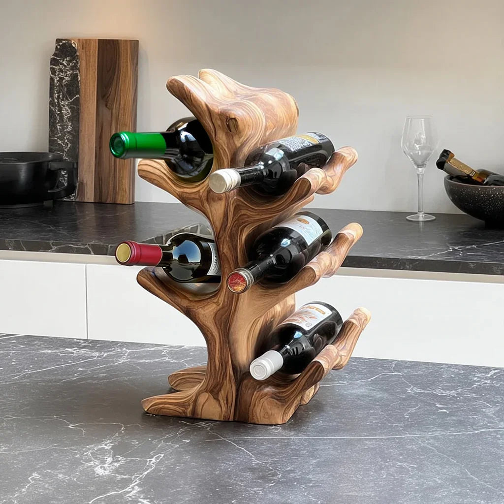 Handgefertigtes Mid-Century Weinregal aus Massivholz für Küche oder Bar