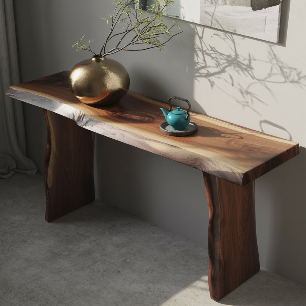 Massivholz Konsolentisch mit Live Edge – Minimalistisch & Handgefertigt