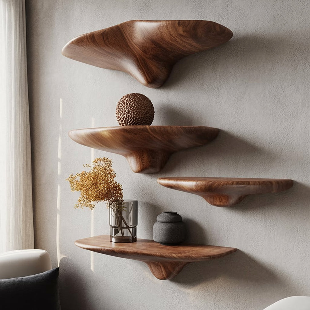 Organische handgefertigte Holz-Wandregale – Modernes Design & Dekor