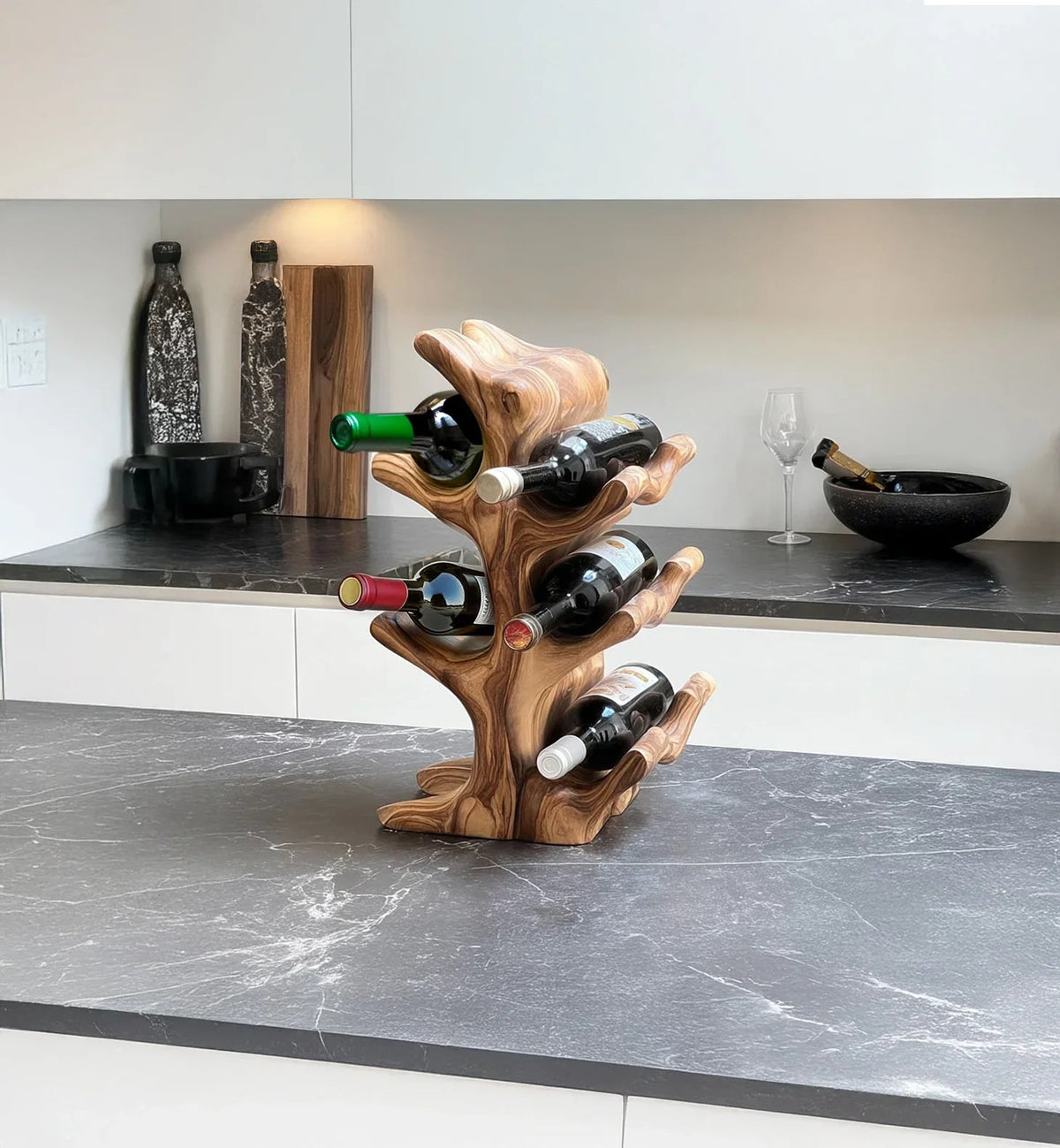 Handgefertigtes Mid-Century Weinregal aus Massivholz für Küche oder Bar