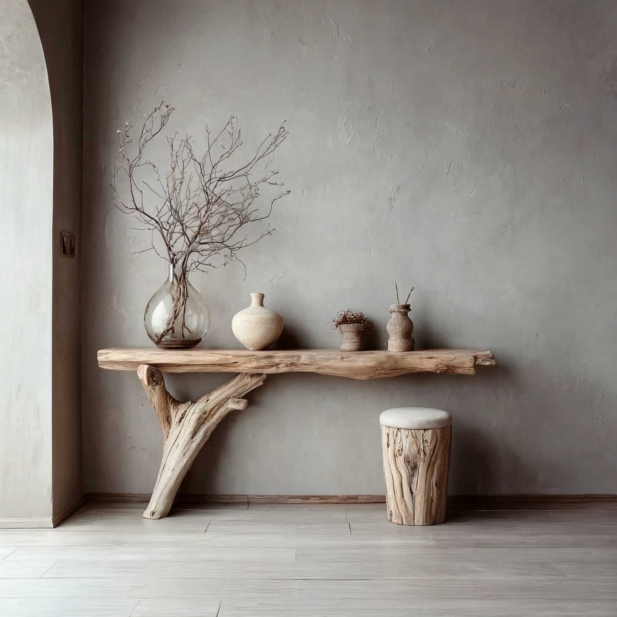 Handgefertigter Konsolentisch mit Baumkante – Rustikaler Flur- und Eingangsbereichstisch