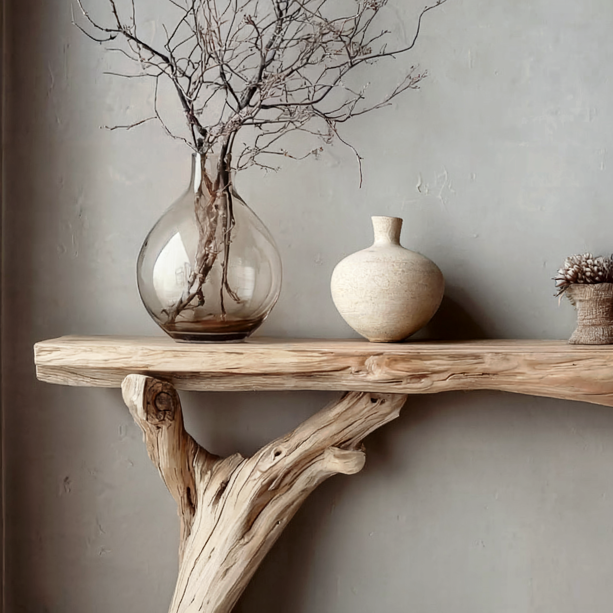 Handgefertigter Konsolentisch mit Baumkante – Rustikaler Flur- und Eingangsbereichstisch