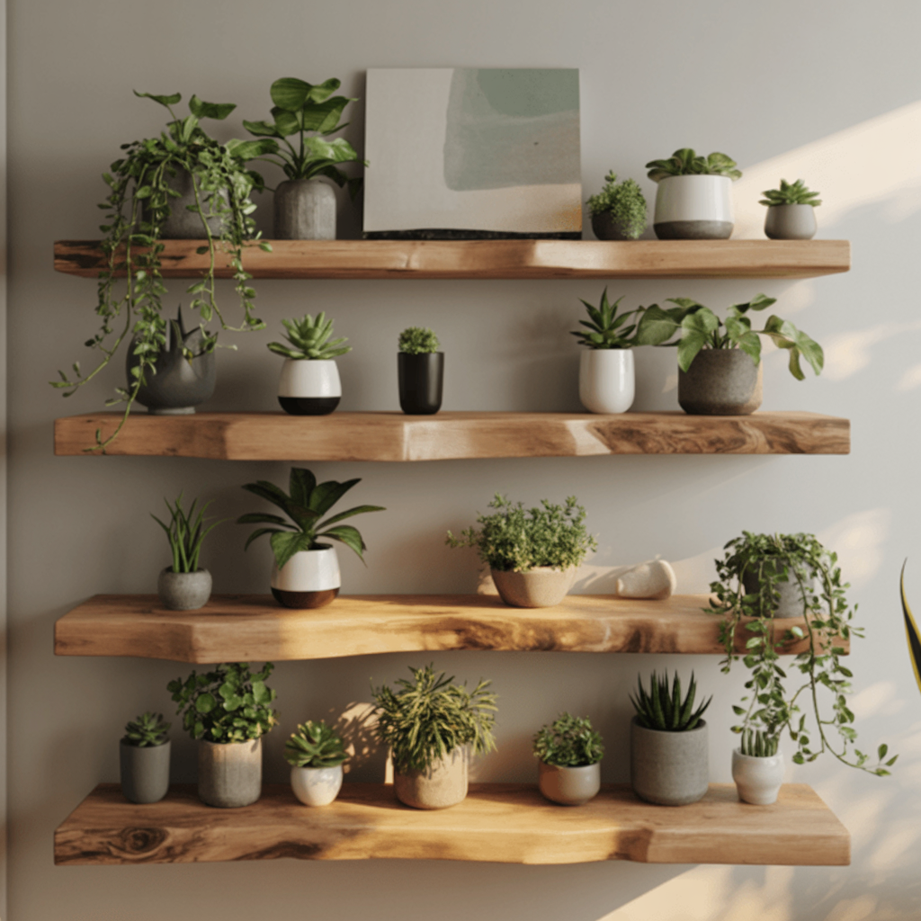 Eck-Schweberegal mit Baumkante – Maßgefertigtes Regal für Wohndeko & Einzugsgeschenk