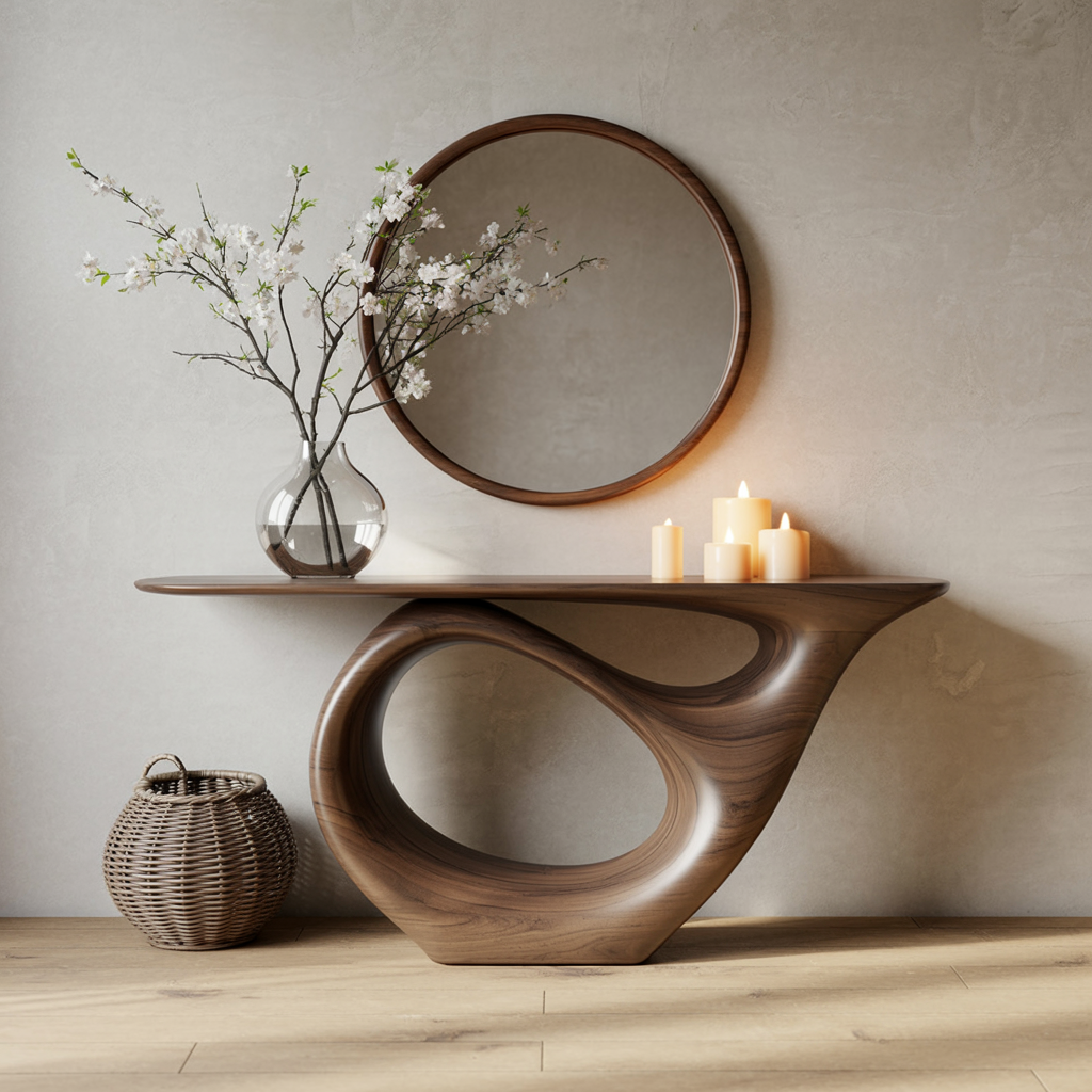 Handgefertigter Konsolentisch – Massivholz mit natürlicher Baumkante