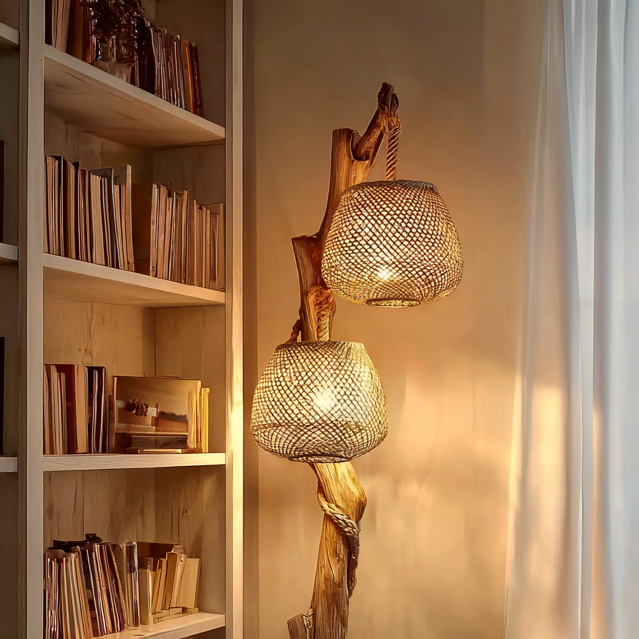 Baum-Stehlampe – Handgefertigt aus Naturholz für rustikales Wohnzimmer