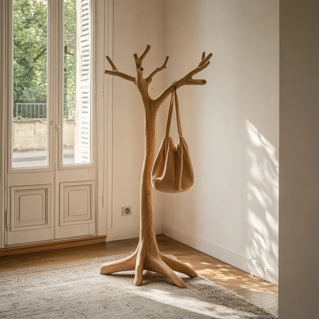Handwerklicher skulpturaler Garderobenbaum | Handgefertigte Standgarderobe aus Massivholz