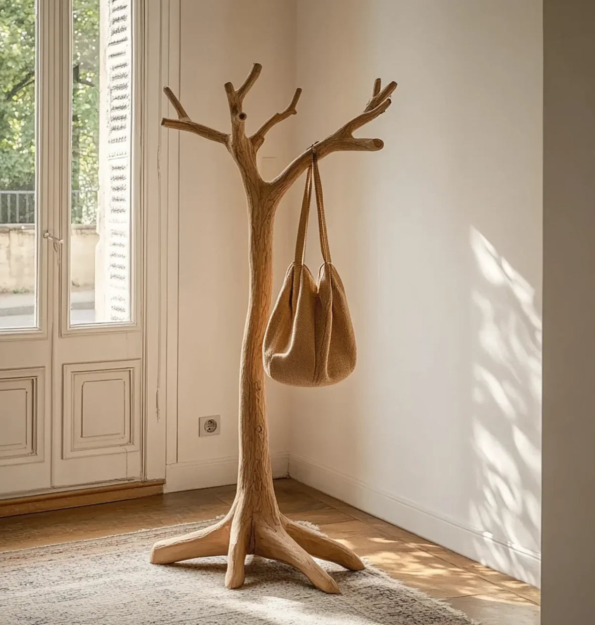 Handwerklicher skulpturaler Garderobenbaum | Handgefertigte Standgarderobe aus Massivholz