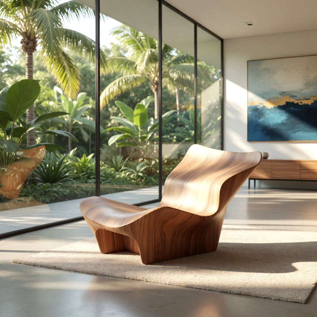 Loungesessel im fließenden Wellendesign aus Massivholz