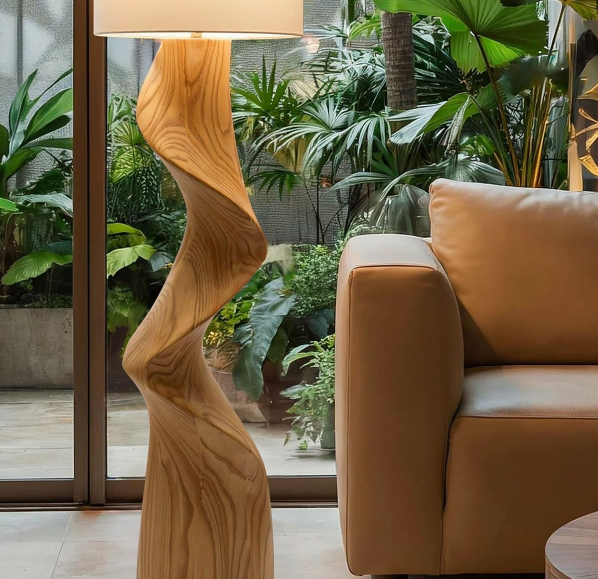 Künstlerische gedrehte Stehlampe in einem eleganten minimalistischen Interieur
