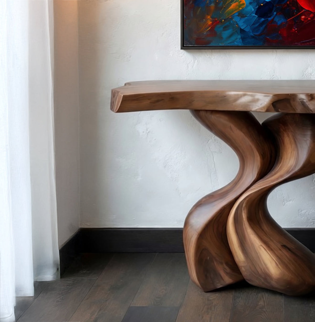 Konsolentisch aus Massivholz – Einzigartiges Kunstwerk, handgemacht, schmale Holzausführung