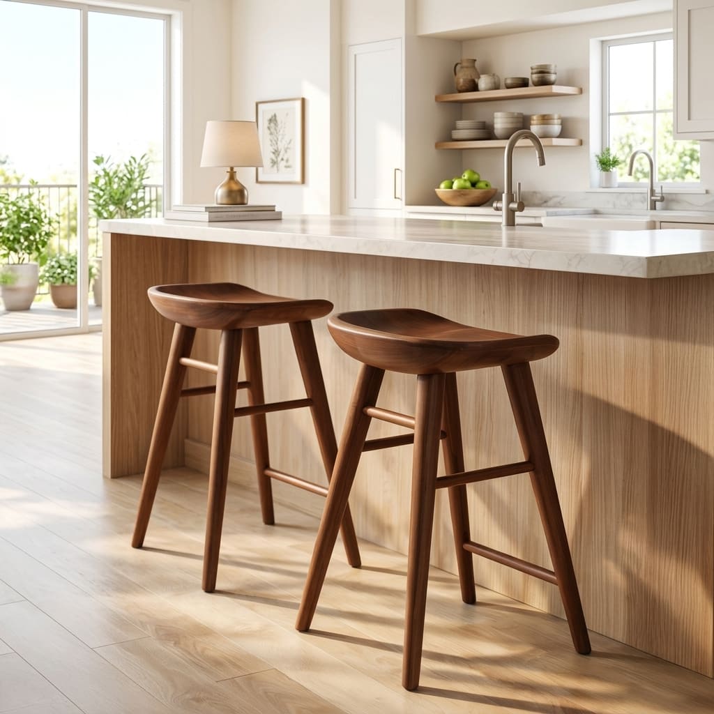 Skulpturaler Holz-Barhocker aus handgefertigtem Holz