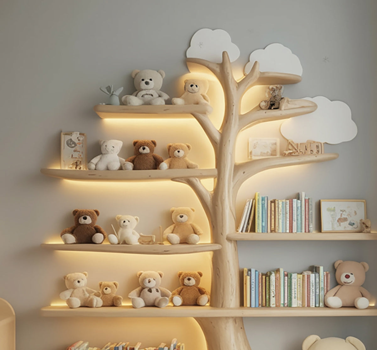 Verspieltes Holz-Bücherregal für Kinderzimmer-Interieurs