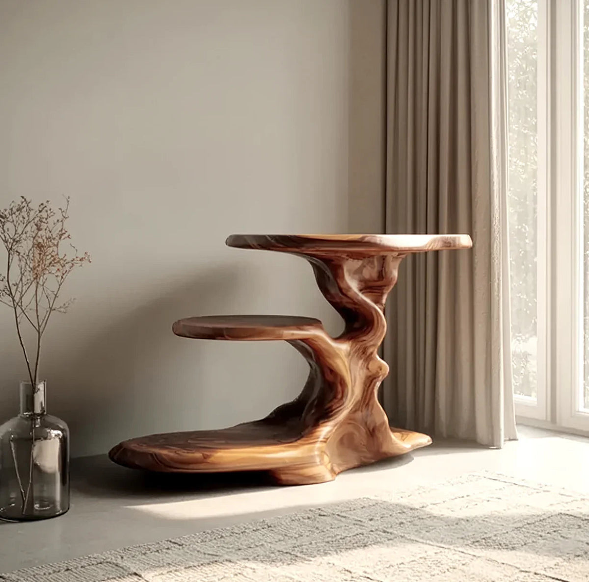 Moderne minimalistische Holzkonsole für die Leseecke mit Bücherstauraum