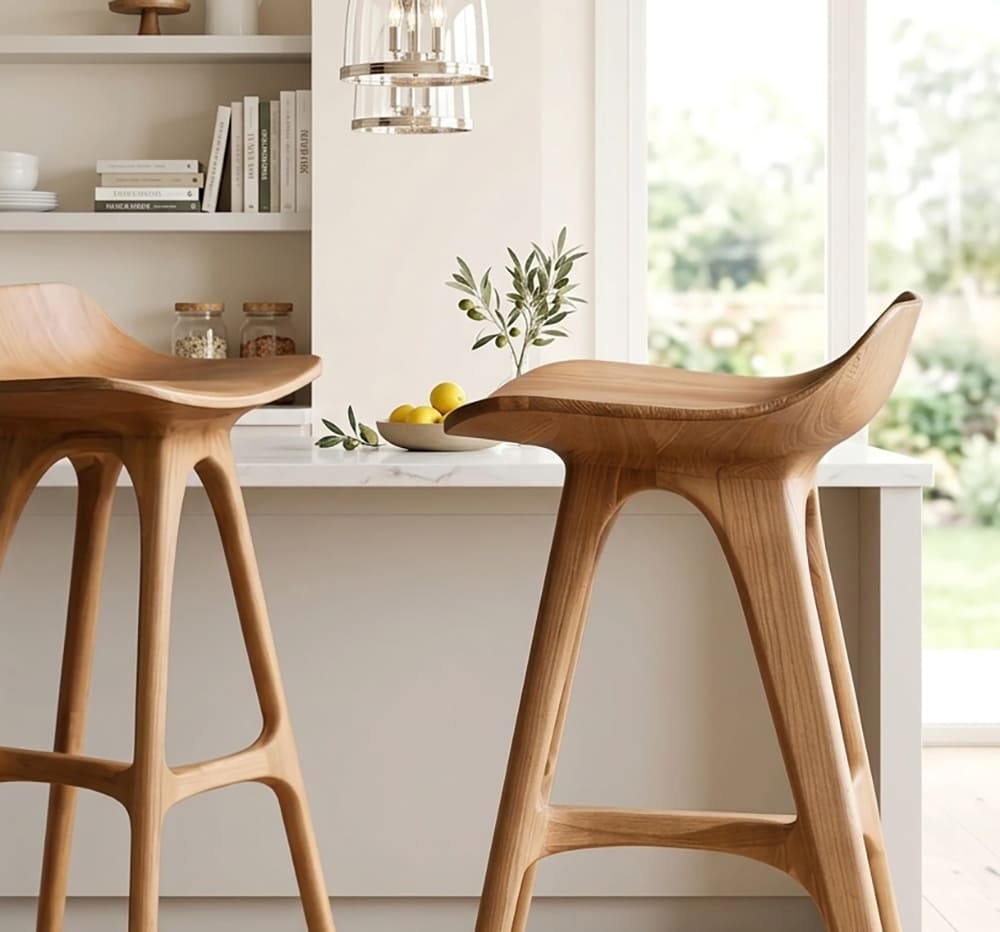 Moderner Barhocker aus Massivholz mit ergonomisch fließenden Konturen