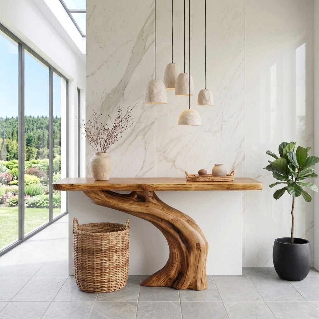 Baumkanten-Konsolentisch aus Naturhartholz für elegante Flure und Foyers