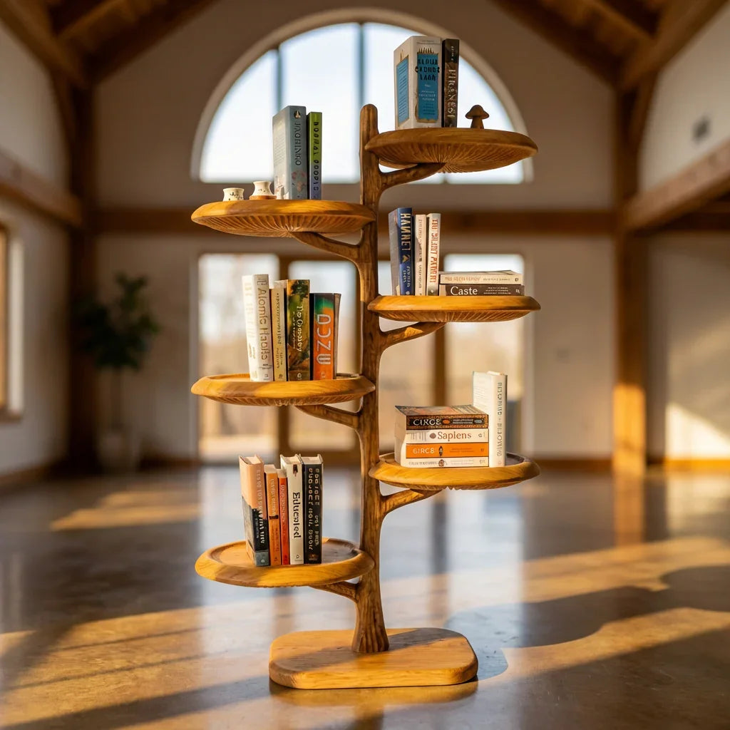 Freistehendes Pilz-Baum-Bücherregal mit geschnitzten Lamellenregalen – Ashdeco 2026