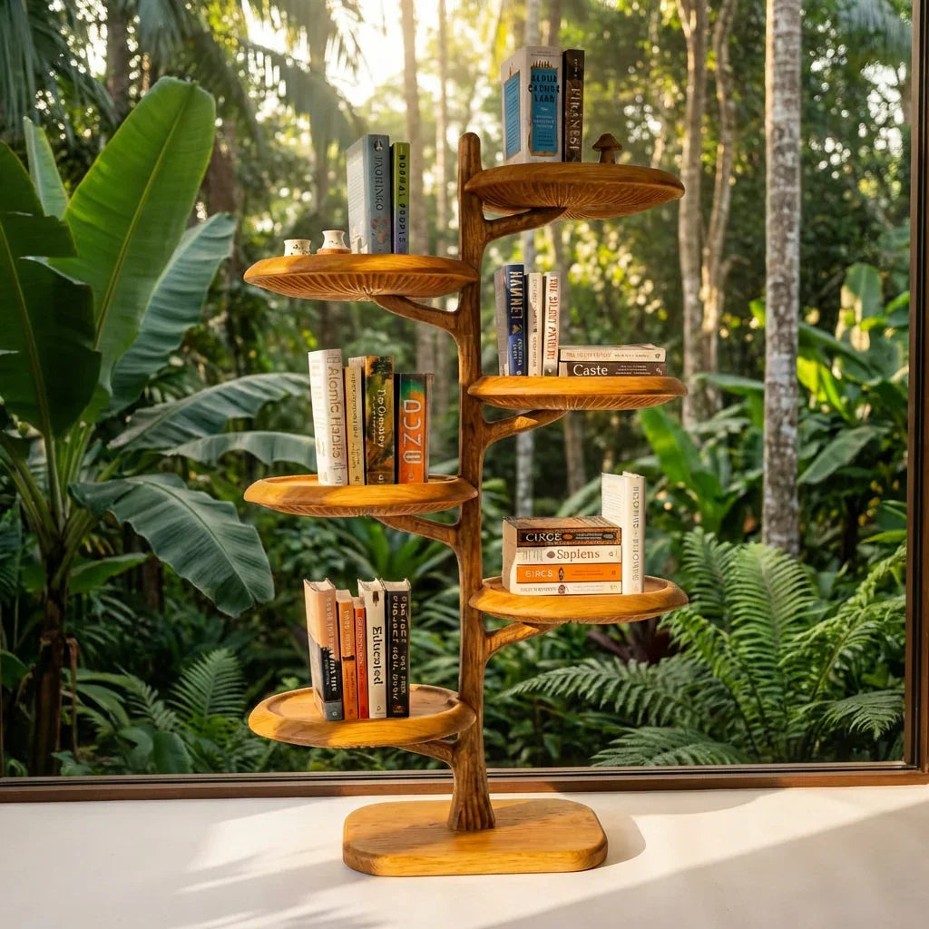 Freistehendes Pilz-Baum-Bücherregal mit geschnitzten Lamellenregalen – Ashdeco 2026