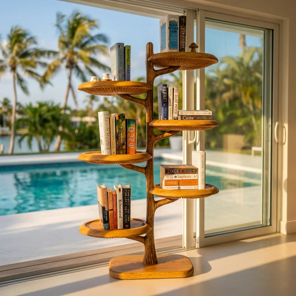 Freistehendes Pilz-Baum-Bücherregal mit geschnitzten Lamellenregalen – Ashdeco 2026