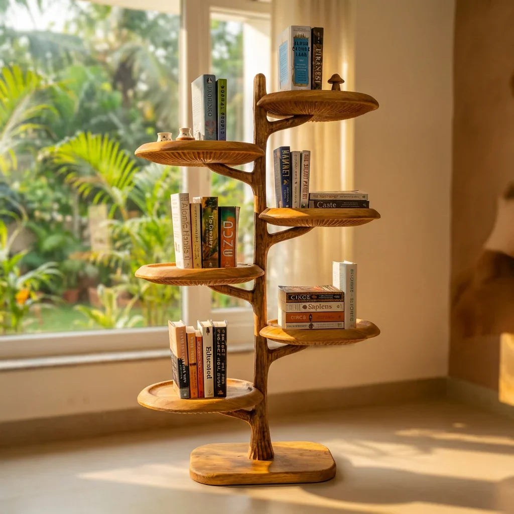 Freistehendes Pilz-Baum-Bücherregal mit geschnitzten Lamellenregalen – Ashdeco 2026