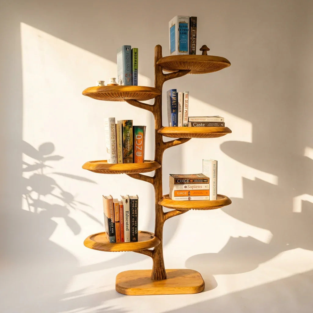 Freistehendes Pilz-Baum-Bücherregal mit geschnitzten Lamellenregalen – Ashdeco 2026