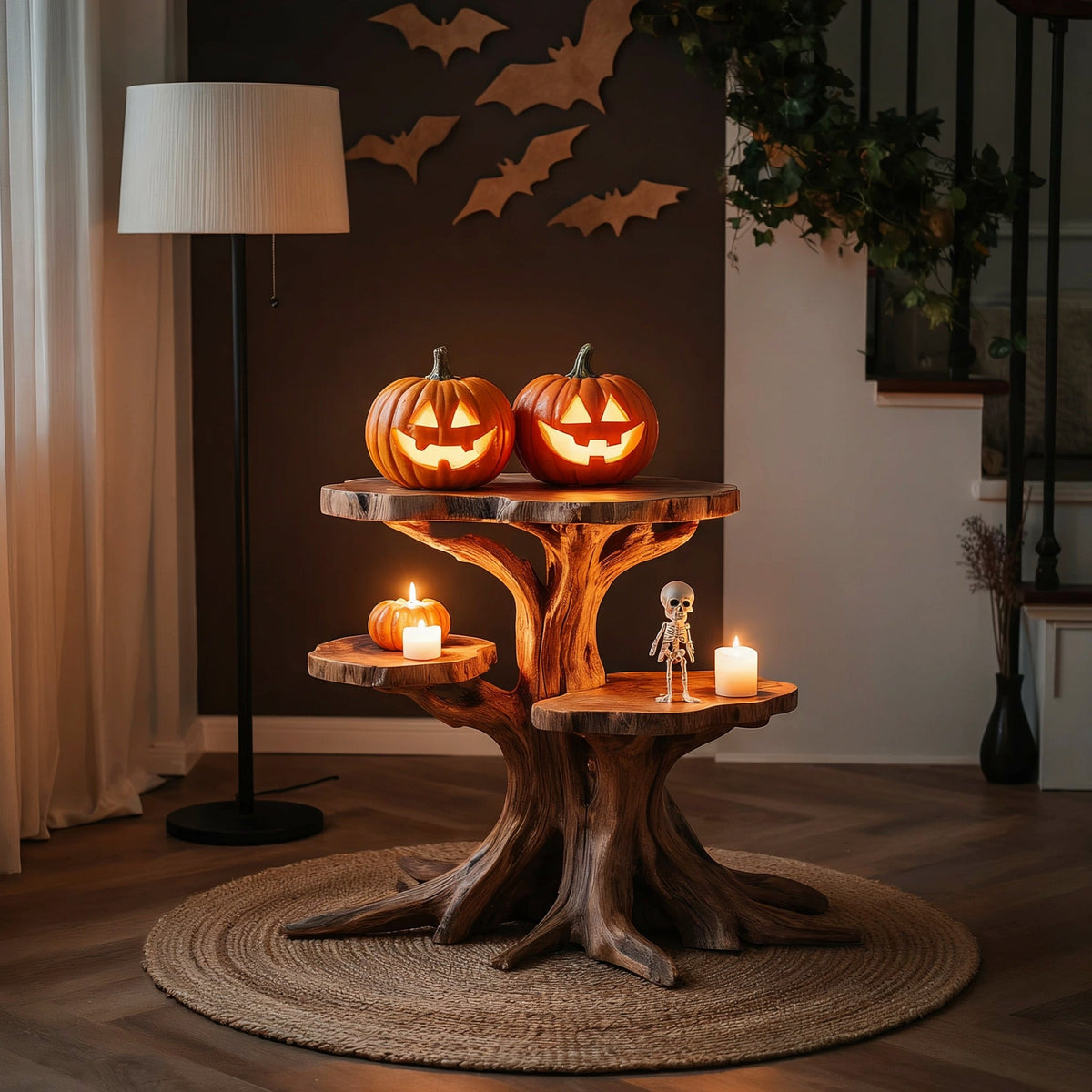 Mehrstöckiger Halloween-Astholz-Beistelltisch aus Massivholz