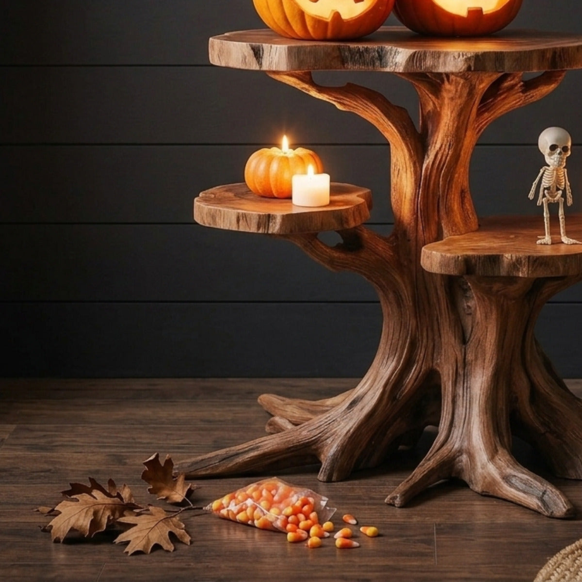 Rustikaler Halloween-Akzenttisch im Astdesign
