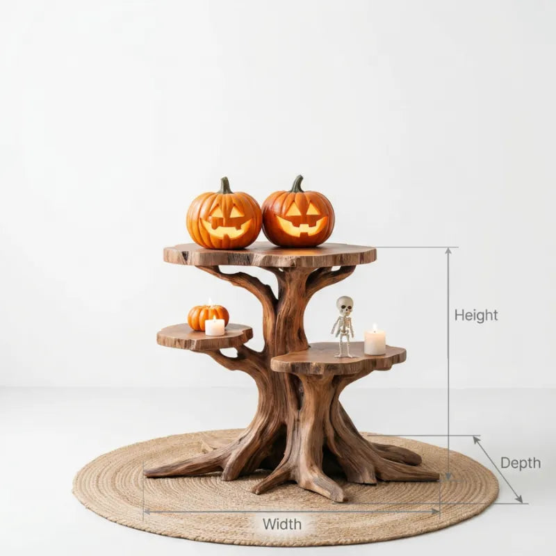 Mehrstöckiger Halloween-Beistelltisch aus Massivholz in Astform