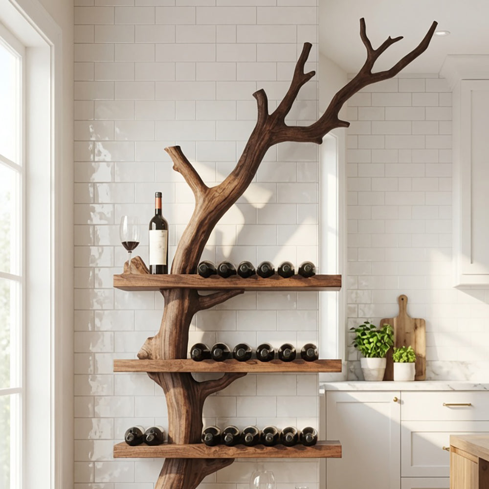 Organisch-modernes Weinregal mit Glashalter