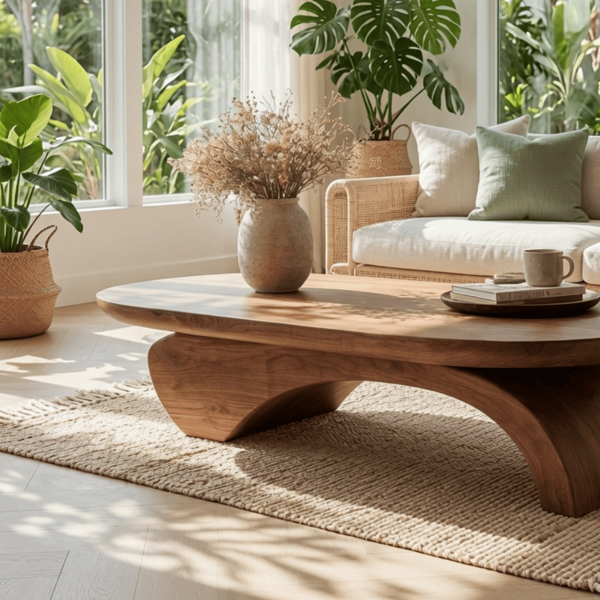 Organisch-moderner Holz-Couchtisch aus Naturhartholz