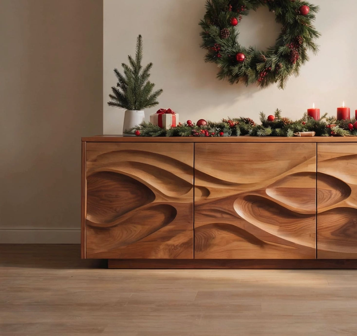 Modernes Weihnachts-Sideboard aus Naturholz