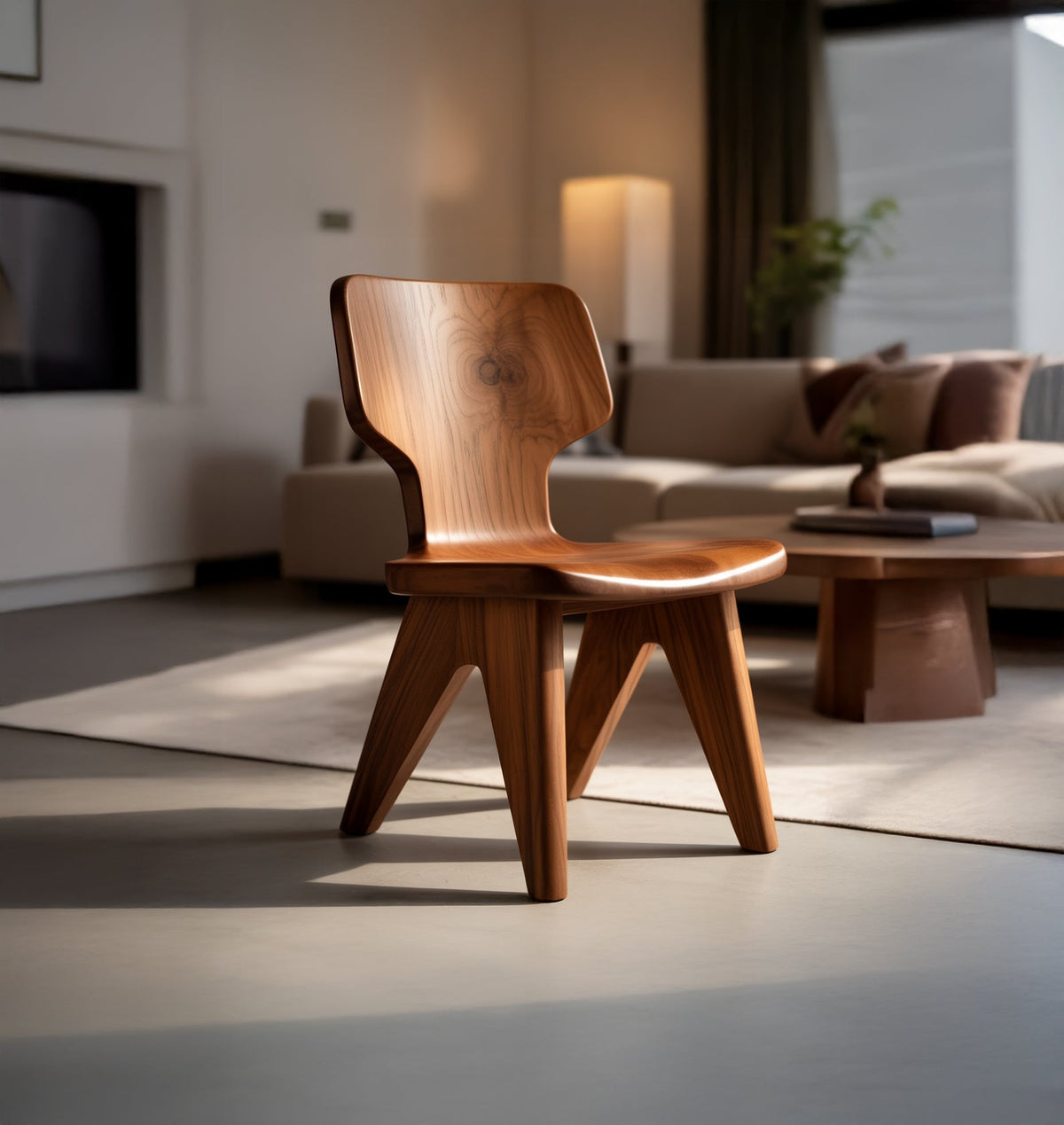 Handgefertigter Stuhl aus Massivholz mit fließender skulpturaler Silhouette