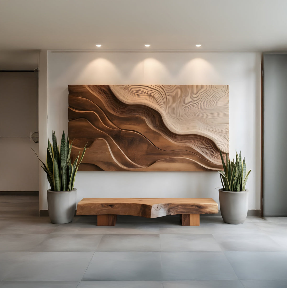Handgefertigte geschnitzte Wandkunst aus Massivholz – Organische Wellen-Skulptur