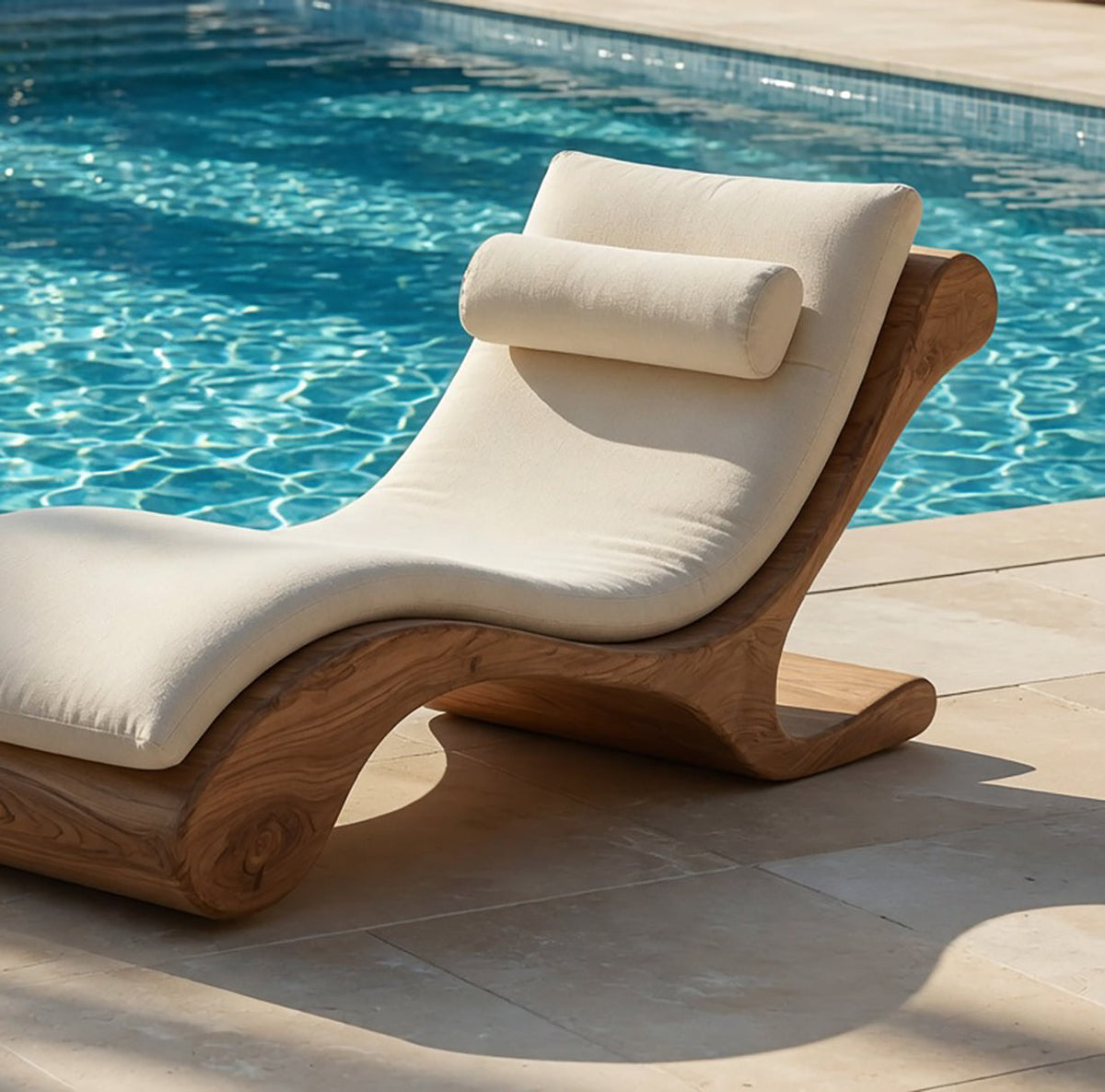 Handgefertigtes Outdoor-Lounge-Tagesbett aus Holz mit geschwungener Silhouette