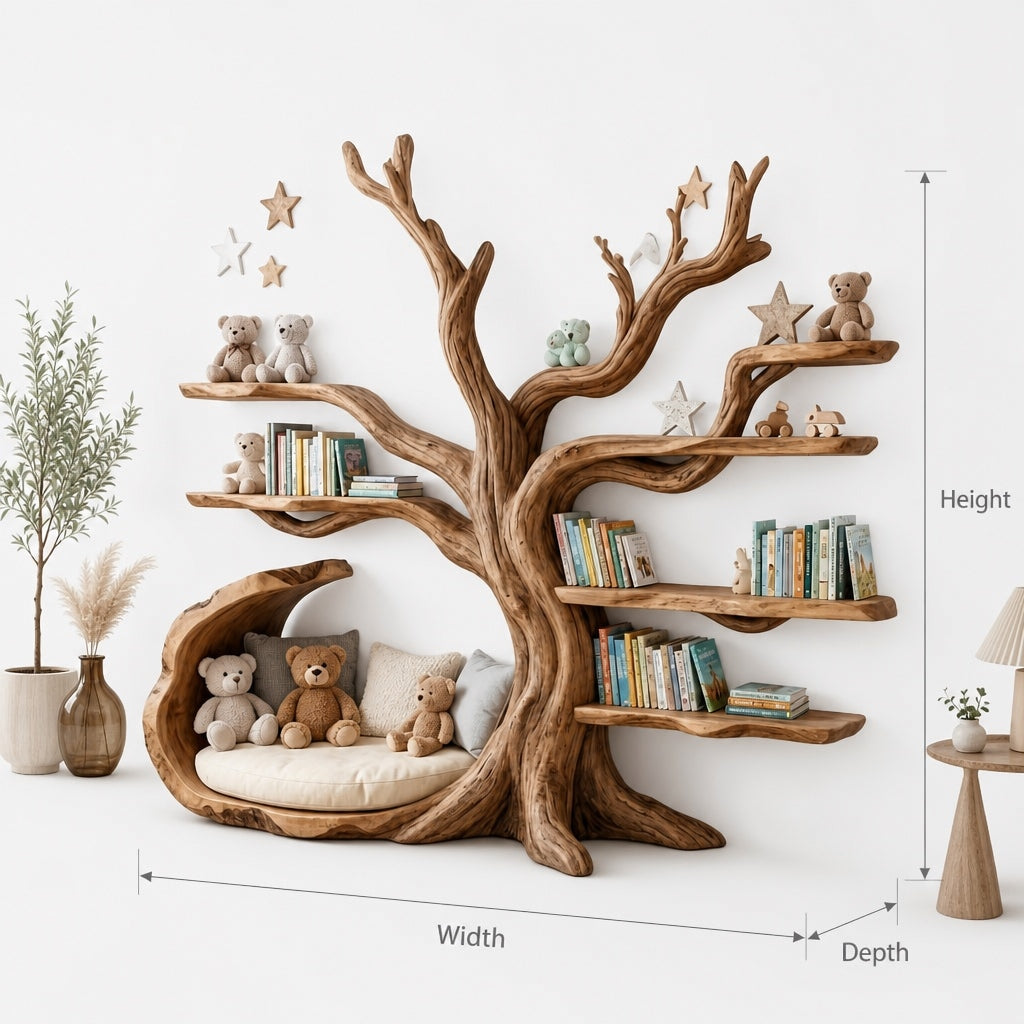 Handgefertigtes Babyzimmer-Dekor aus Massivholz & Kinderbibliothek
