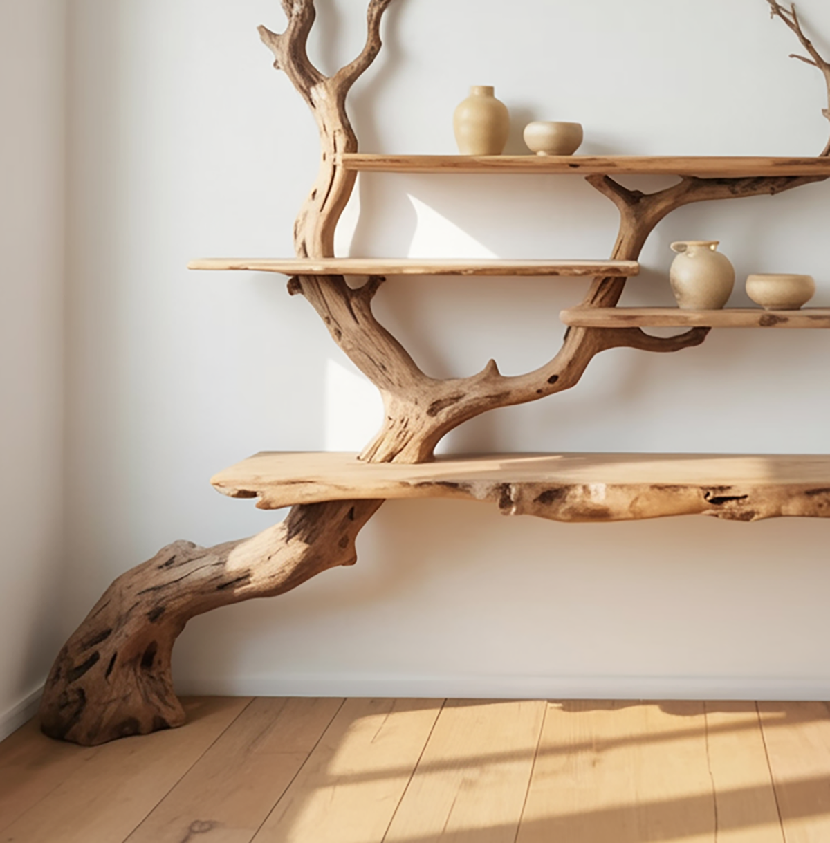Handgemachtes Baum-Bücherregal aus Holz – Skulpturales Wandkunst-Regal aus Holz