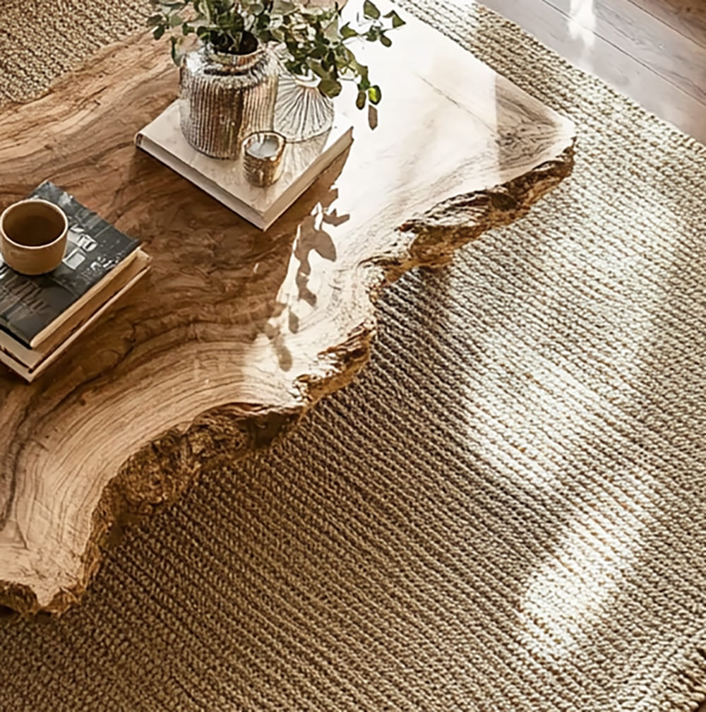 Unregelmäßiger Freiform-Baumkanten-Couchtisch aus Massivholz