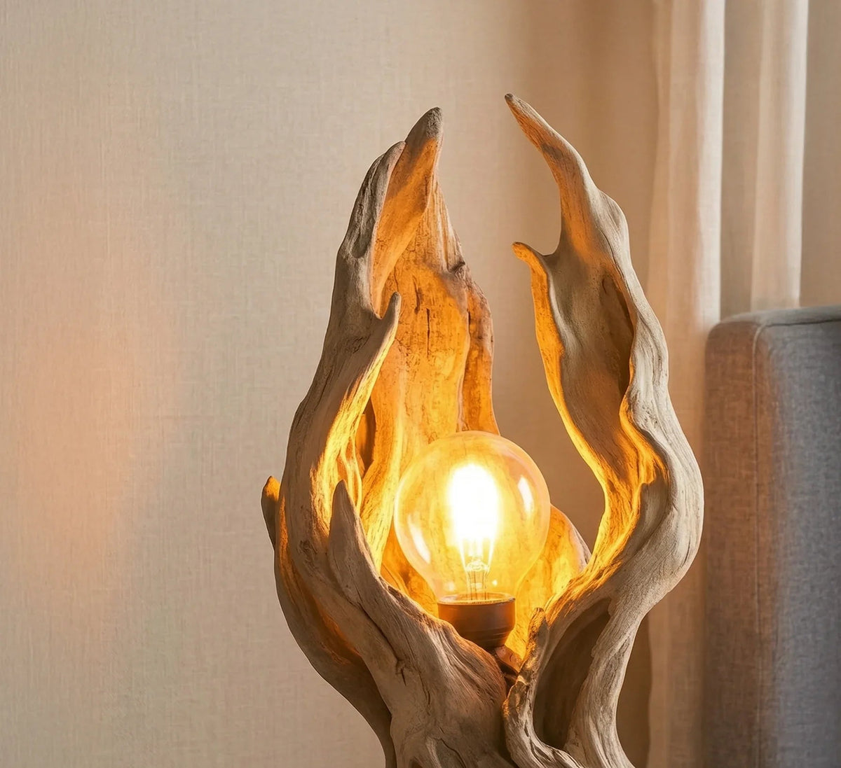 Handgefertigte Treibholzlampe aus Massivholz-Ästen